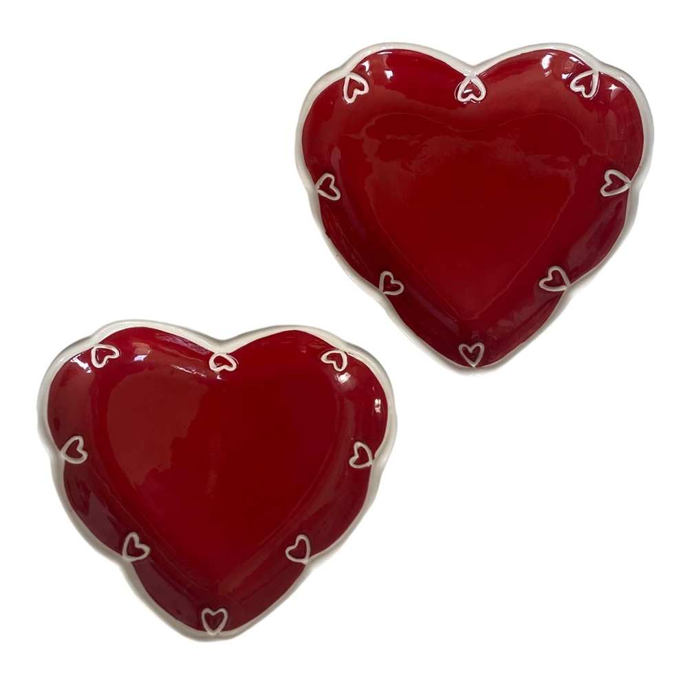 Valentines Hausenware Heart Shaped Red and White Candy Decor Trinket Bowls Two